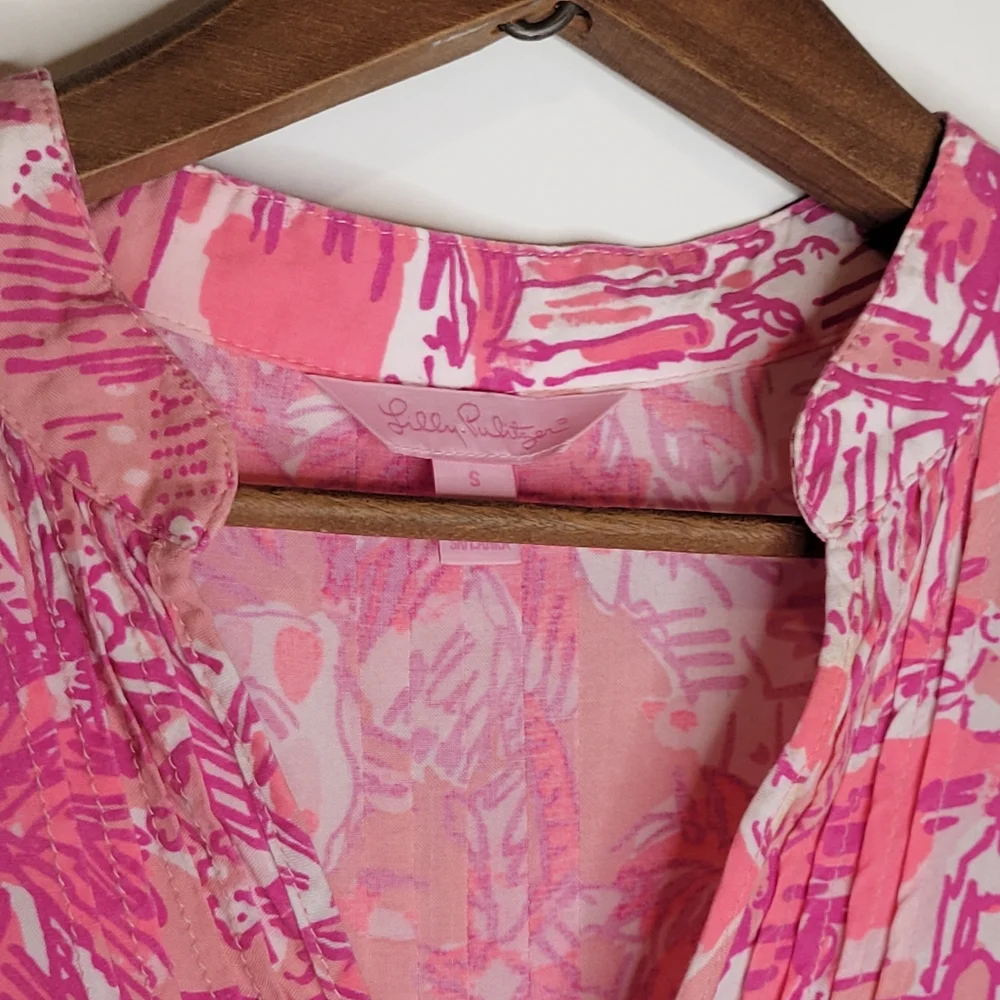 Lilly Pulitzer | Daylen Tunic Top Blouse Coastal Pink Print Small - Picture 3 of 8